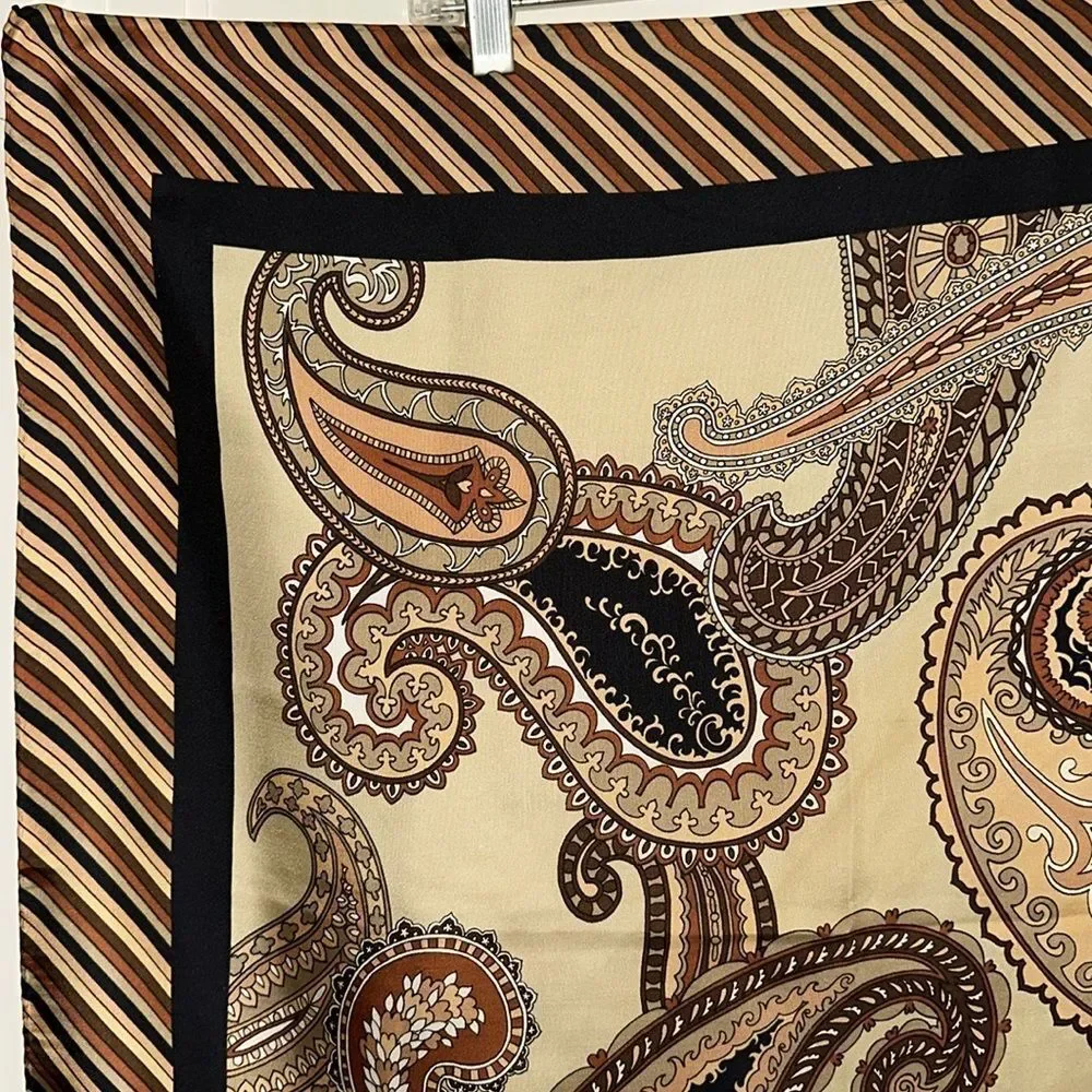 Vintage Bill Blass Brown, Tan, Rust & Cream Paisley Very Large Silk‎ Scarf